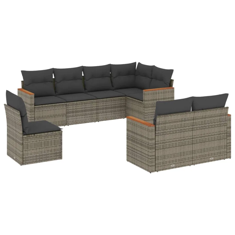 Salon de jardin 8 pcs avec coussins gris résine tressée - 2