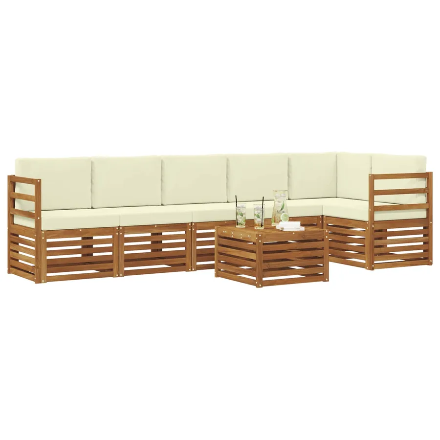 Ensemble de canapé d'angle avec coussin 7 pcs Naturel et Crème - 3