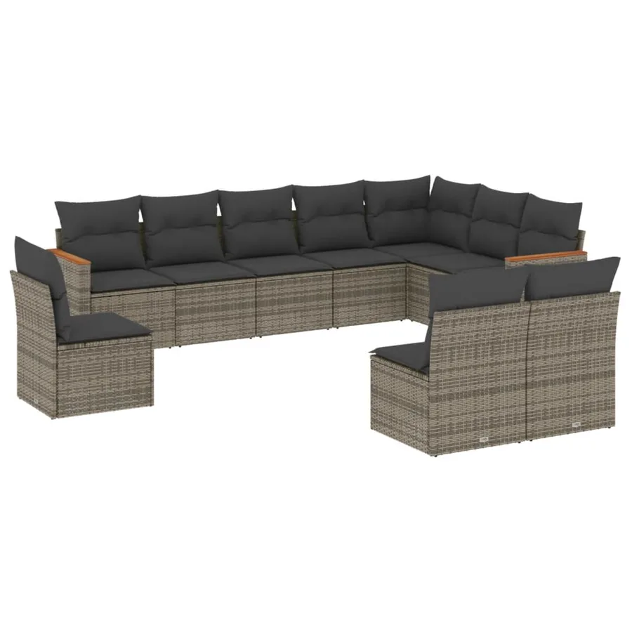 Salon de jardin avec coussins 10 pcs gris résine tressée - 2