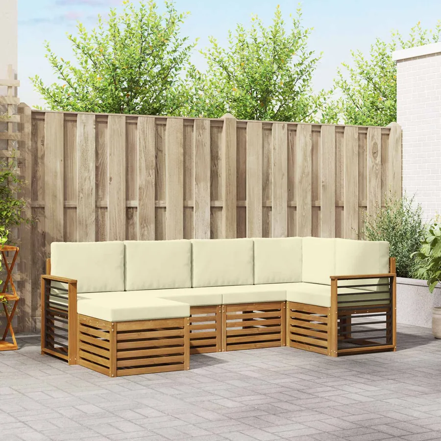 Ensemble de canapé d'angle avec coussin 6 pcs Naturel et Crème