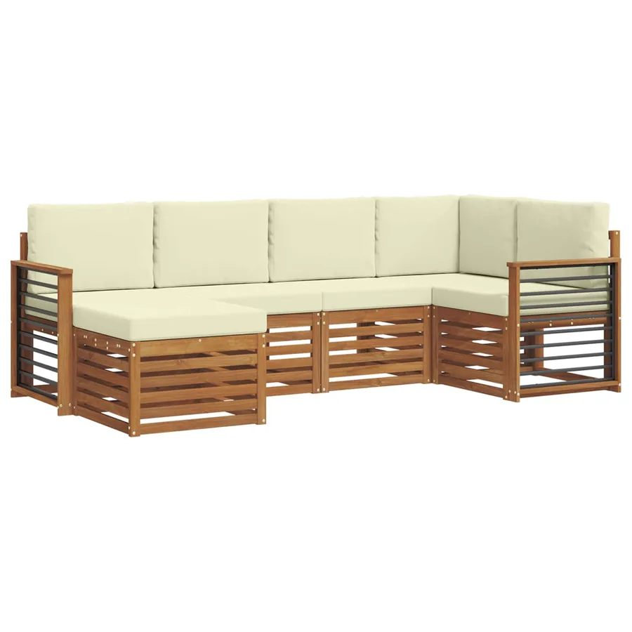 Ensemble de canapé d'angle avec coussin 6 pcs Naturel et Crème - 2