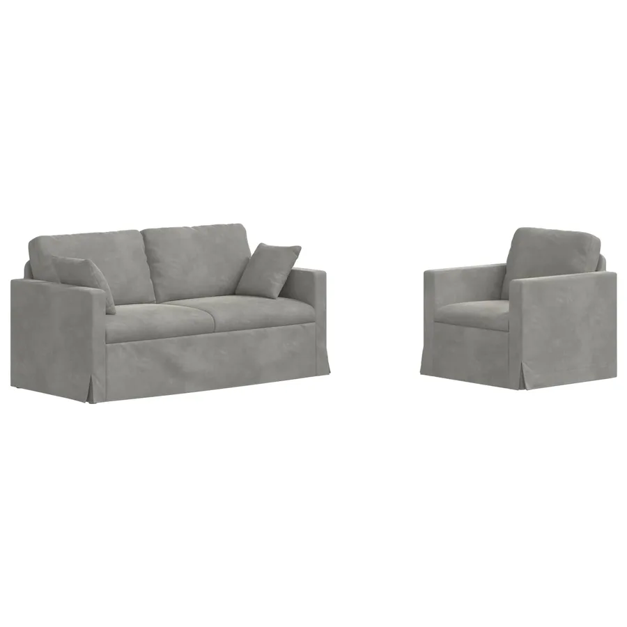 Ensemble de Canapés 2 pcs Gris clair 158 x 78 x 80 cm Velours - 2