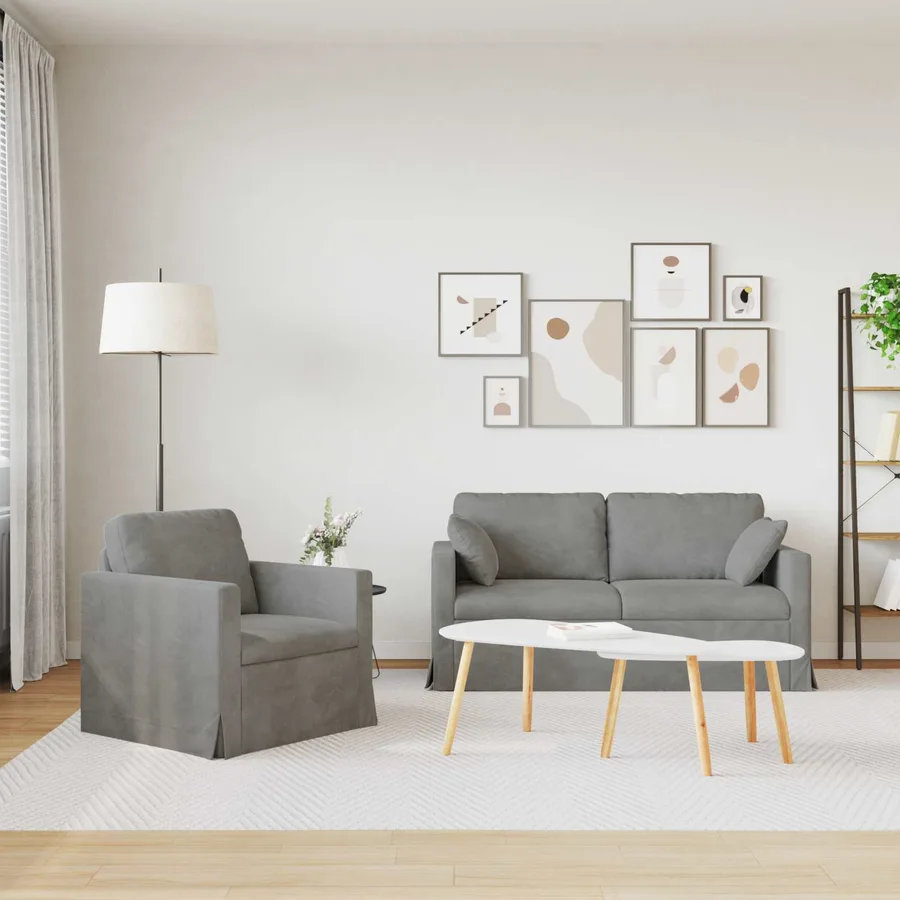 Ensemble de Canapés 2 pcs Gris clair 158 x 78 x 80 cm Velours - 3