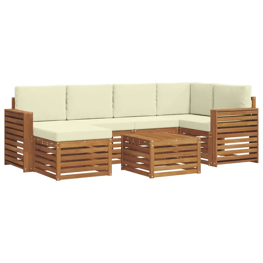 Ensemble de canapé d'angle avec coussin 7 pcs Naturel et Crème - 2