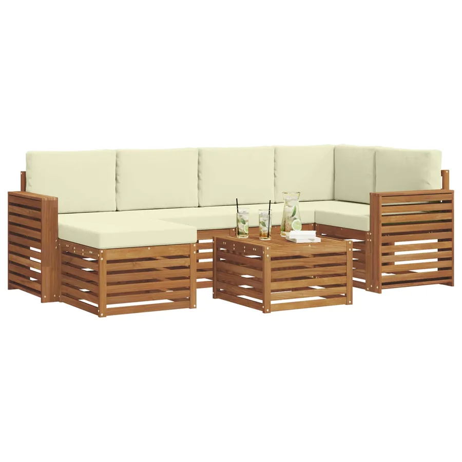 Ensemble de canapé d'angle avec coussin 7 pcs Naturel et Crème - 3