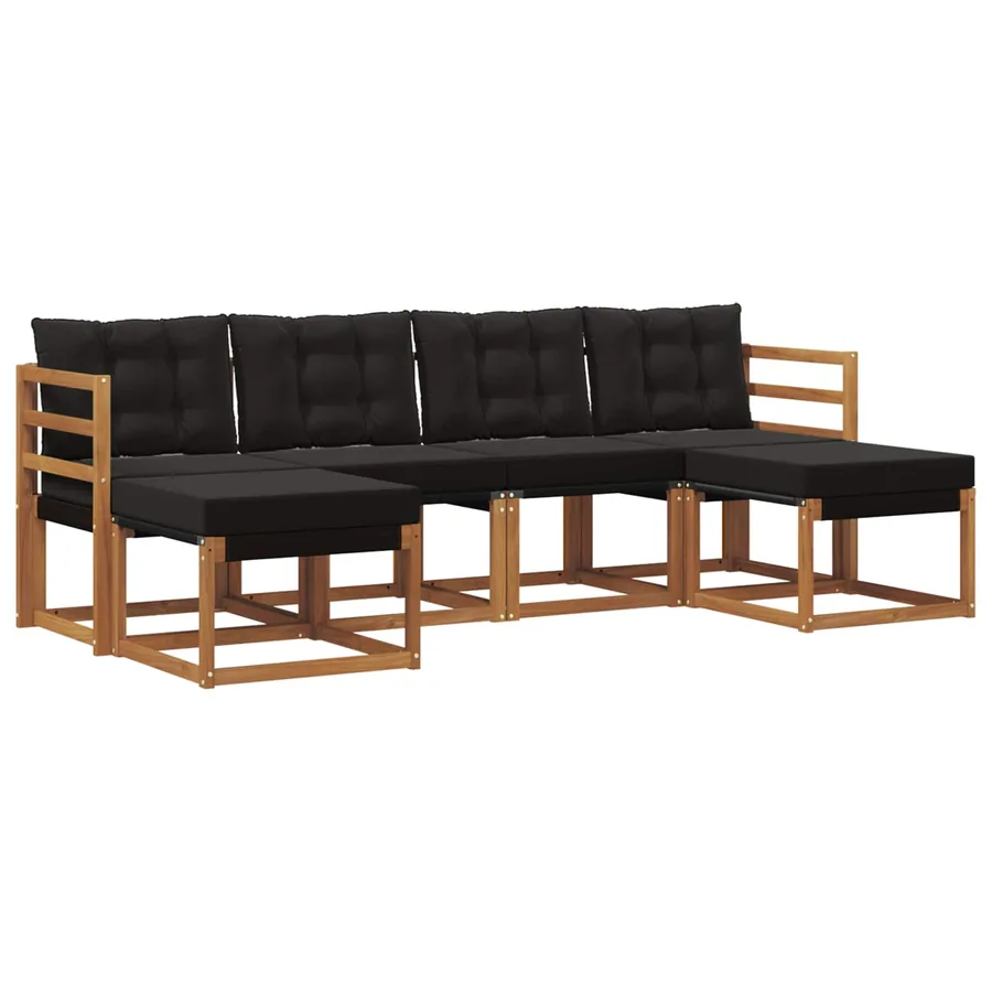 Ensemble de canapés d'extérieur 6 pcs Naturel et Noir - 2