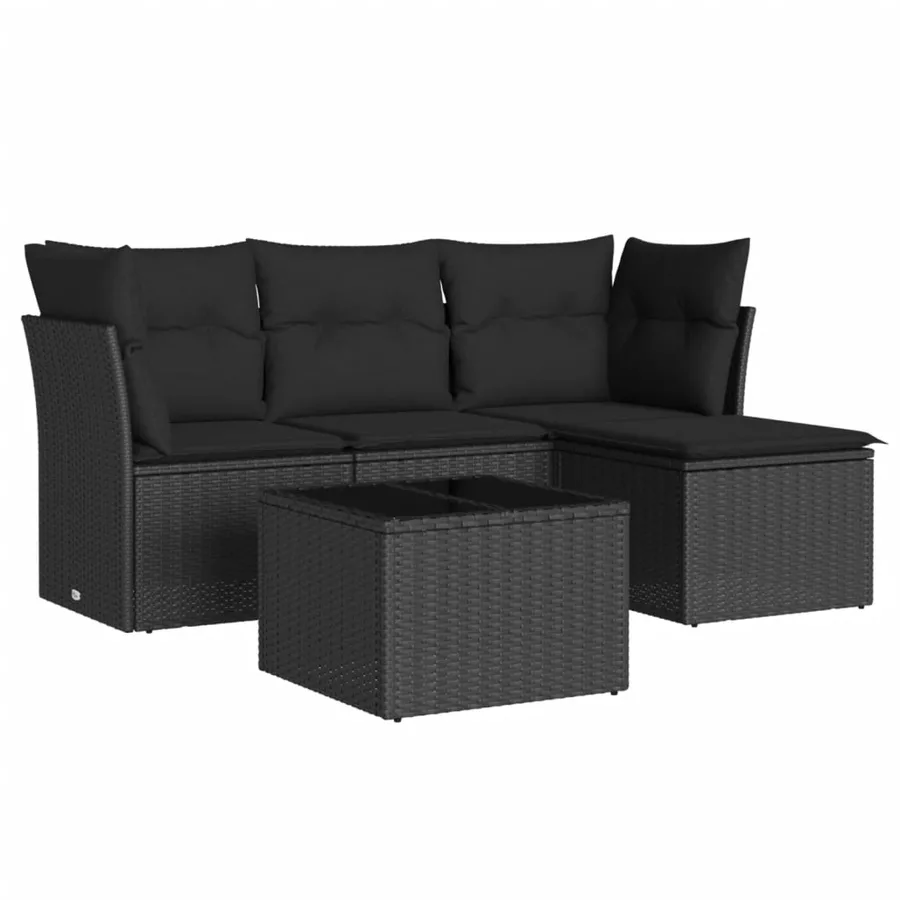 Salon de jardin 5 pcs avec coussins noir résine tressée - 2