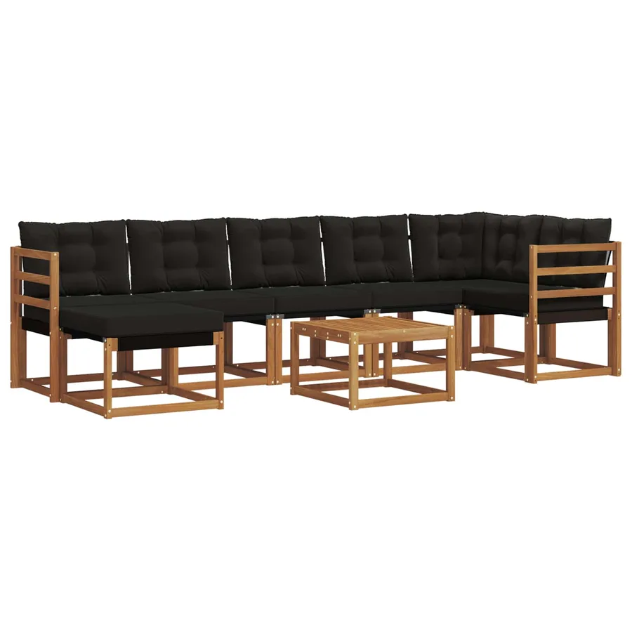Ensemble de canapés d'extérieur 8 pcs Naturel et Noir - 2