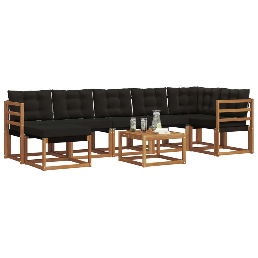 Ensemble de canapés d'extérieur 8 pcs Naturel et Noir - 3