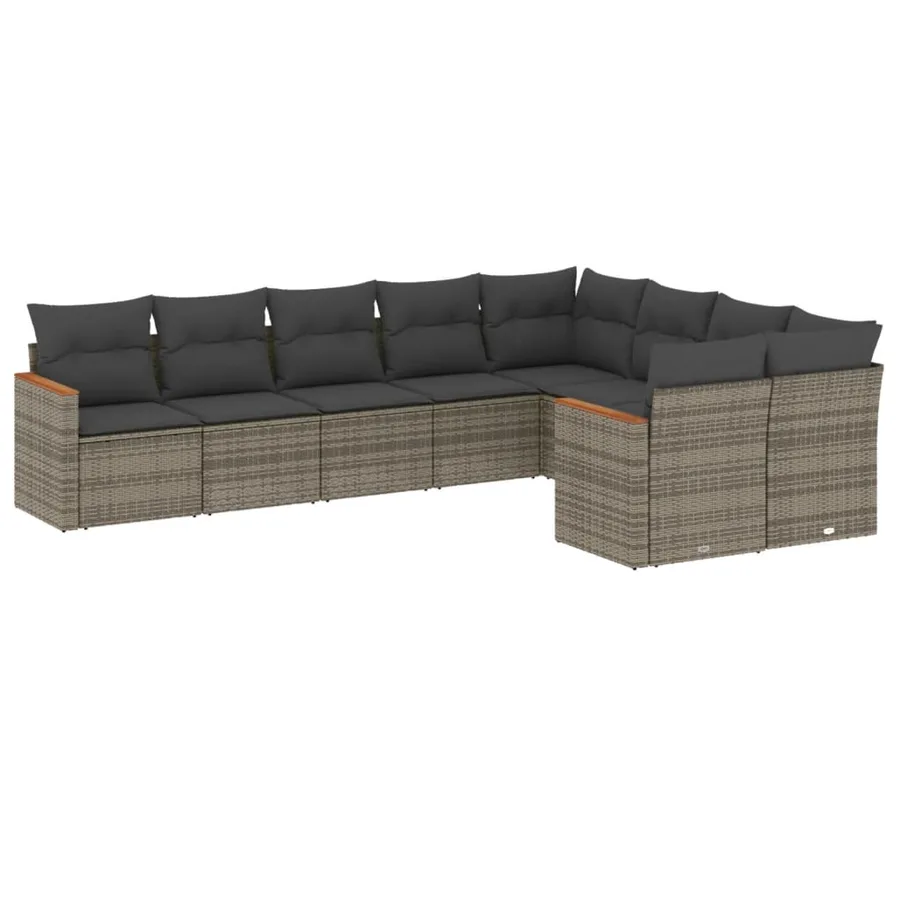Salon de jardin 9 pcs avec coussins gris résine tressée - 2