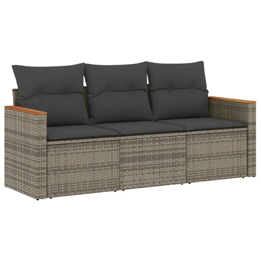 Salon de jardin avec coussins 3 pcs gris résine tressée - 2