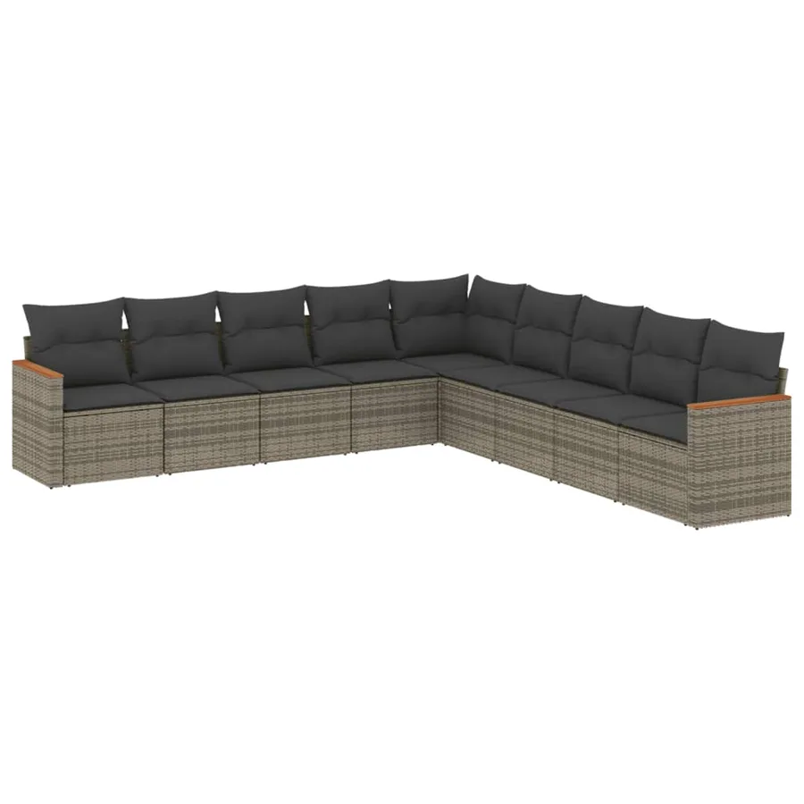 Salon de jardin 9 pcs avec coussins gris résine tressée - 2