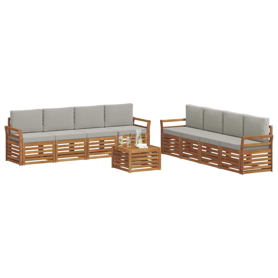 Ensembles de canapés avec coussin 9 pcs Gris Naturel et Clair - 3