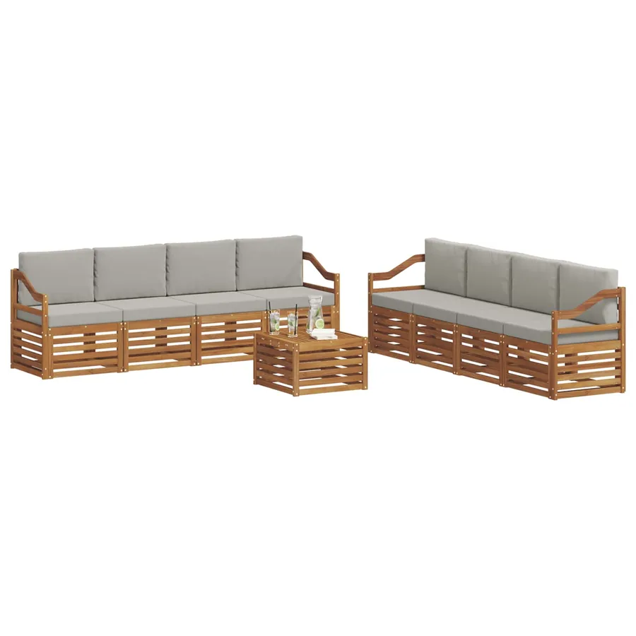 Ensembles de canapés avec coussin 9 pcs Gris Naturel et Clair - 3