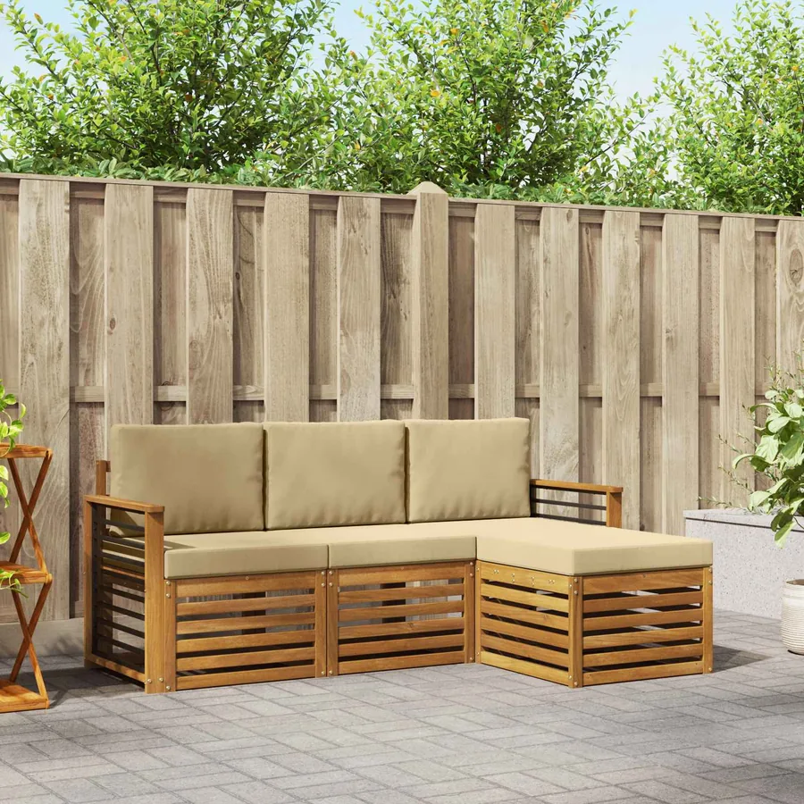 Ensemble de canapés d'extérieur 4 pcs Naturel et Beige