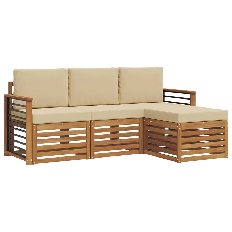 Ensemble de canapés d'extérieur 4 pcs Naturel et Beige - 2
