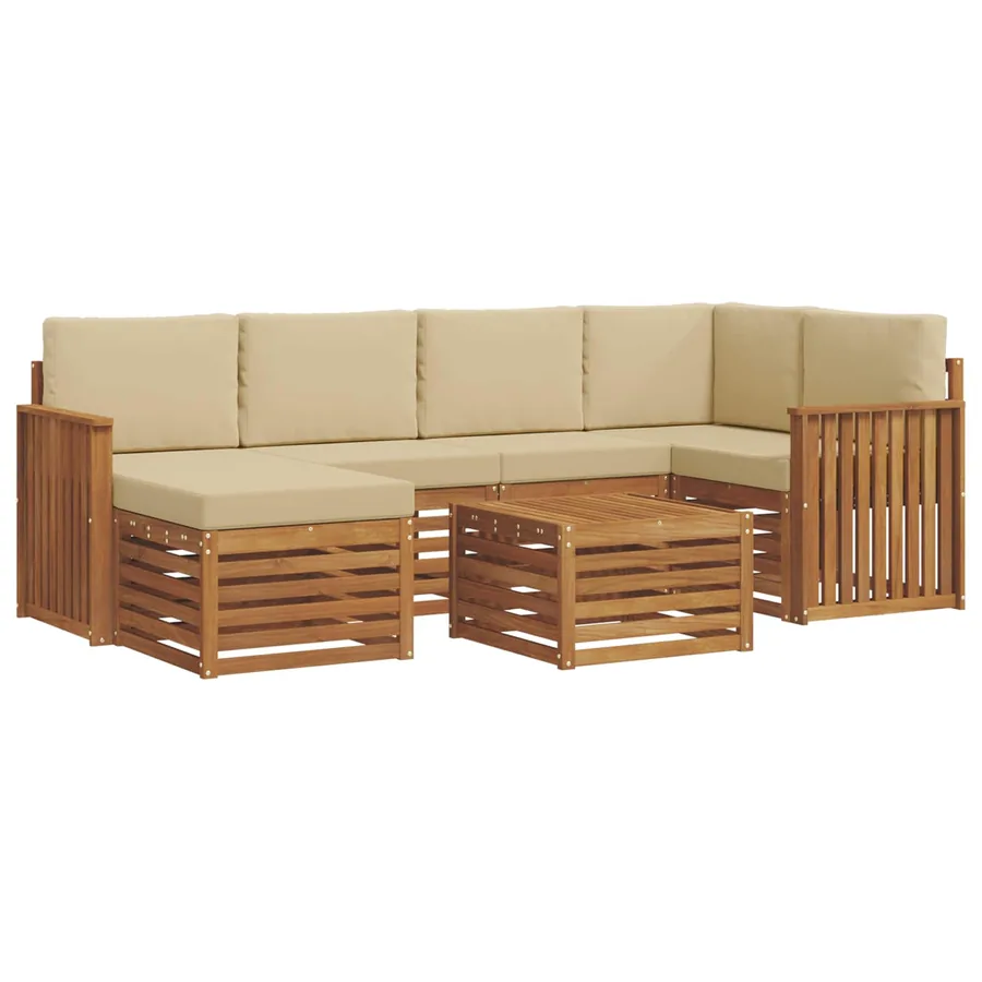 Ensemble de canapé d'angle avec coussin 7 pcs Naturel et Beige - 2