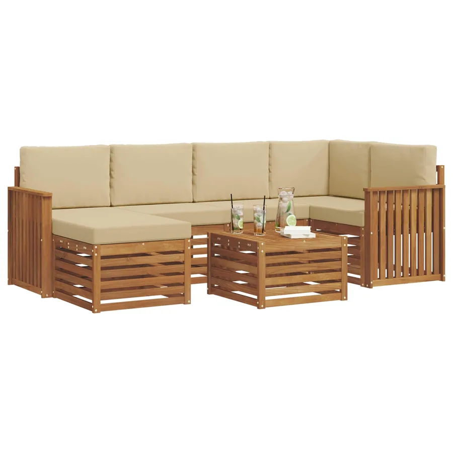 Ensemble de canapé d'angle avec coussin 7 pcs Naturel et Beige - 3