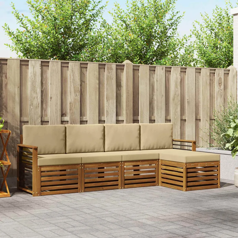 Ensemble de canapés d'extérieur 5 pcs Naturel et Beige