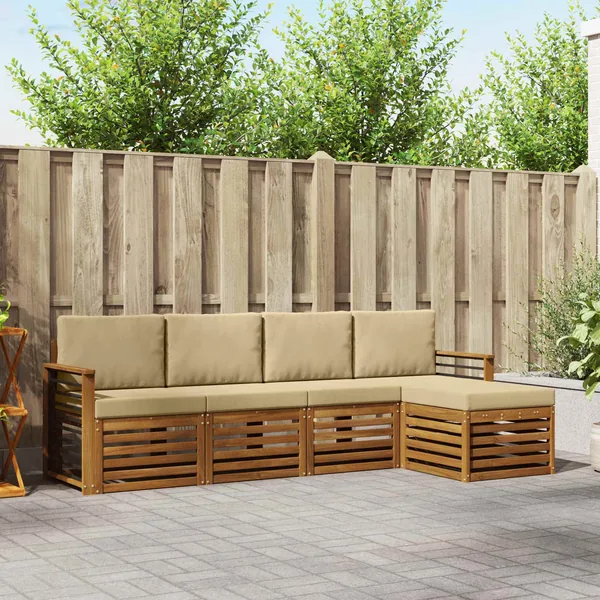 Ensemble de canapés d'extérieur 5 pcs Naturel et Beige
