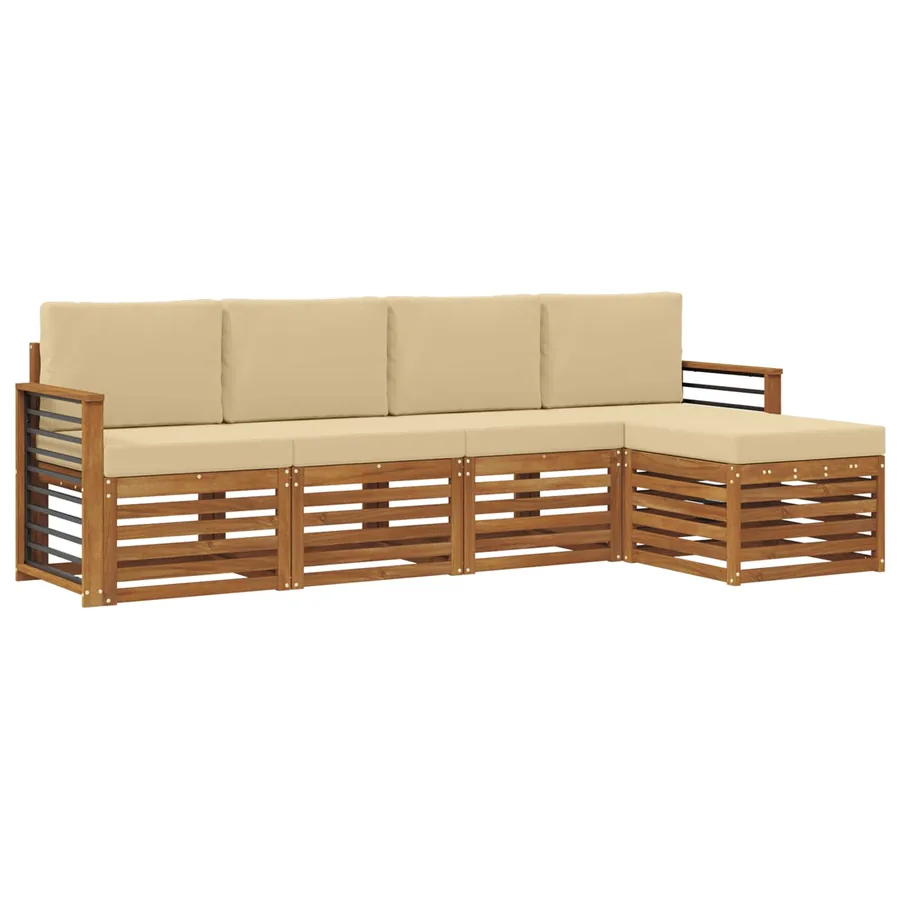 Ensemble de canapés d'extérieur 5 pcs Naturel et Beige - 2