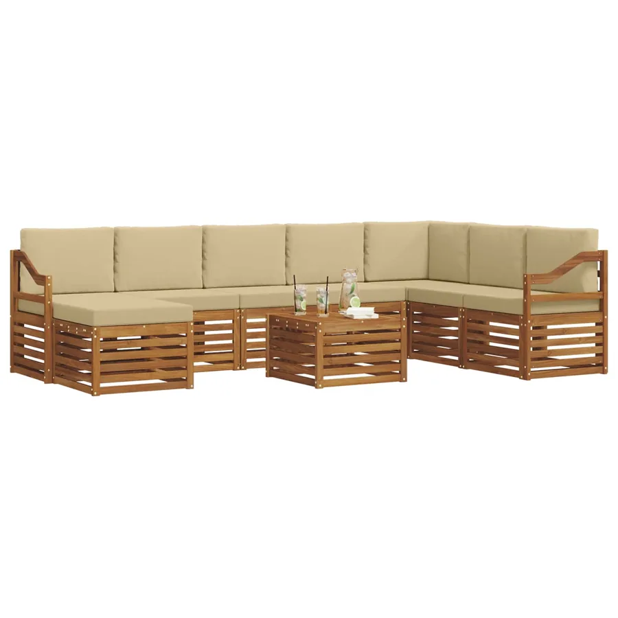 Ensemble de canapés d'extérieur 9 pcs Naturel et Beige - 3