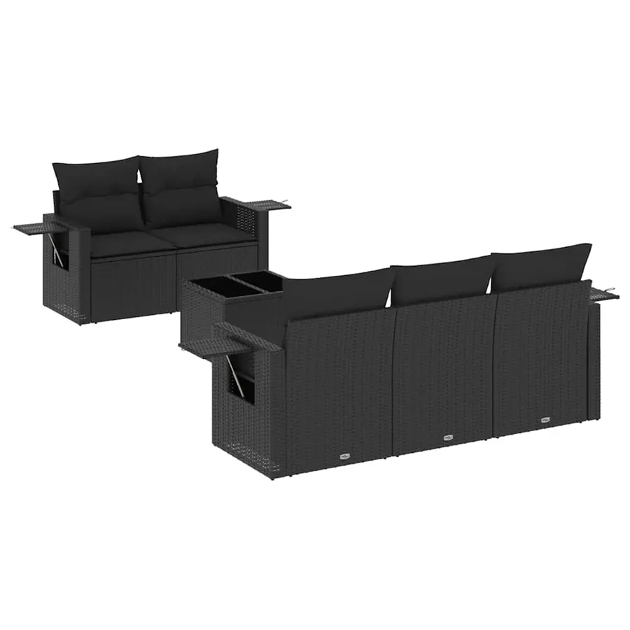 Salon de jardin 6 pcs avec coussins noir résine tressée - 2