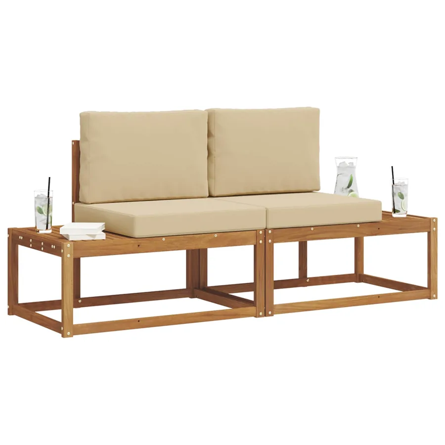 Ensemble de canapés d'extérieur avec coussin 2 pcs Naturel - 3