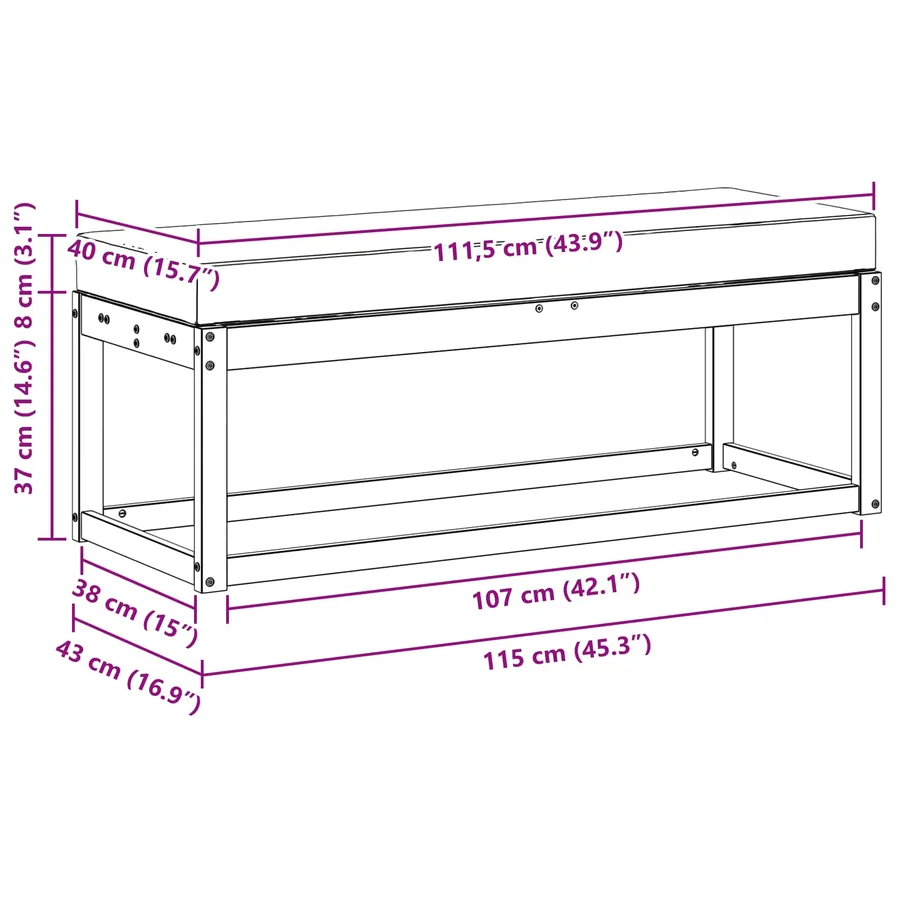 Banc de jardin Naturel et Anthracite 115 x 43 x 45 cm - 9