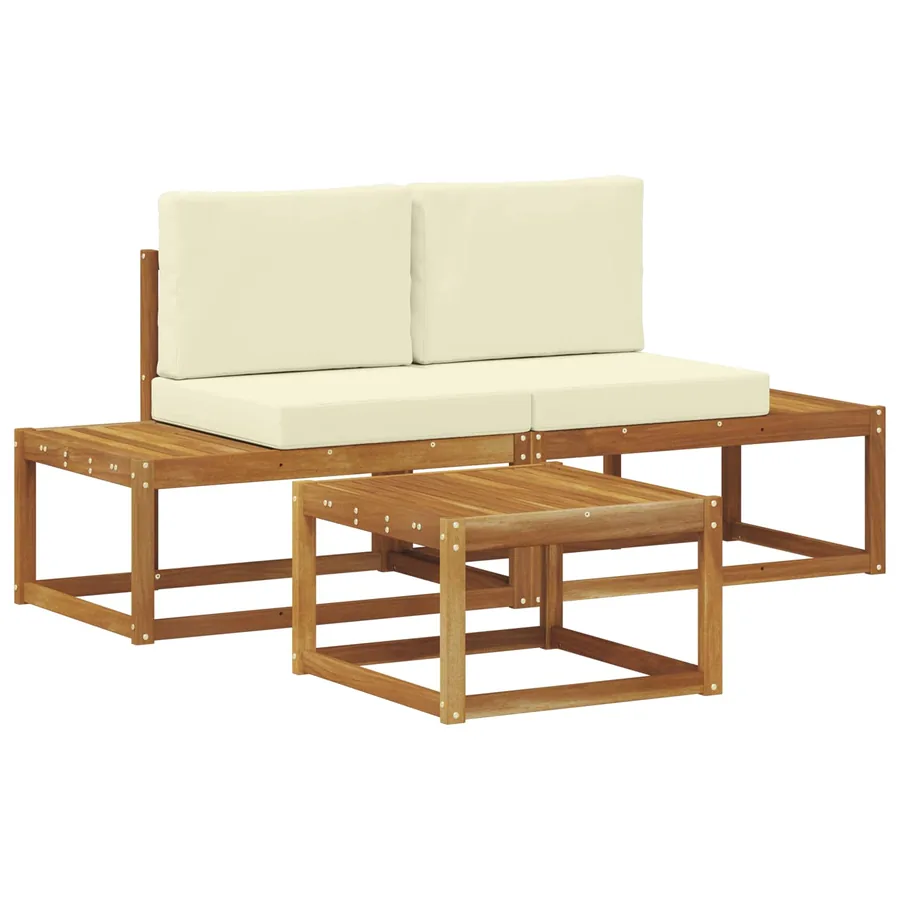 Ensemble de canapés d'extérieur avec coussin 3 pcs Naturel - 2