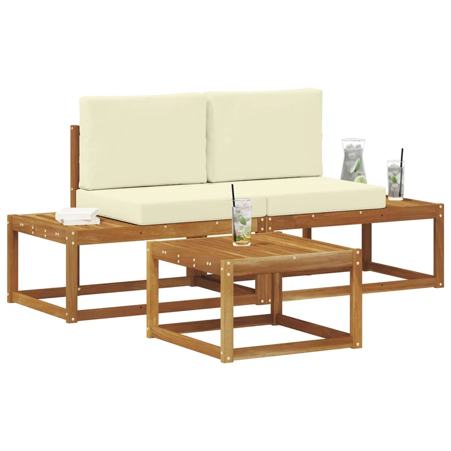 Ensemble de canapés d'extérieur avec coussin 3 pcs Naturel - 3