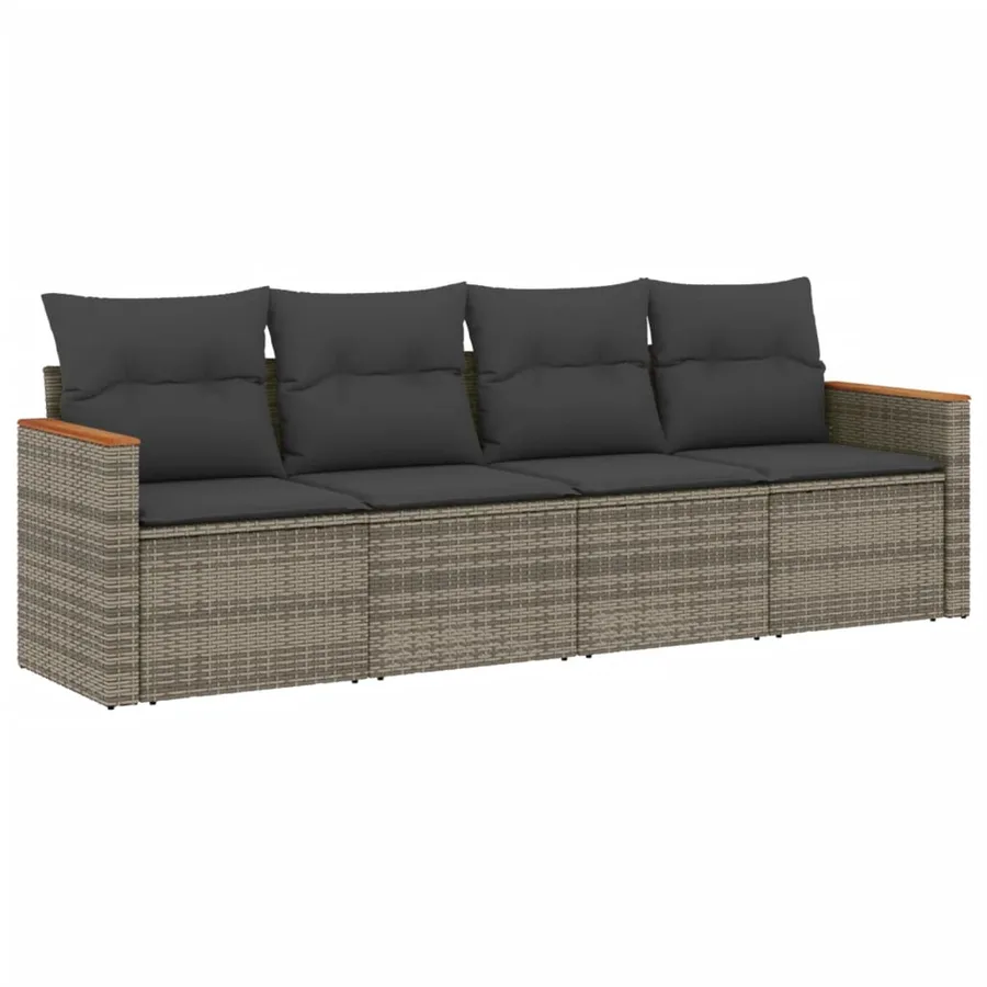Salon de jardin 4 pcs avec coussins gris résine tressée - 2