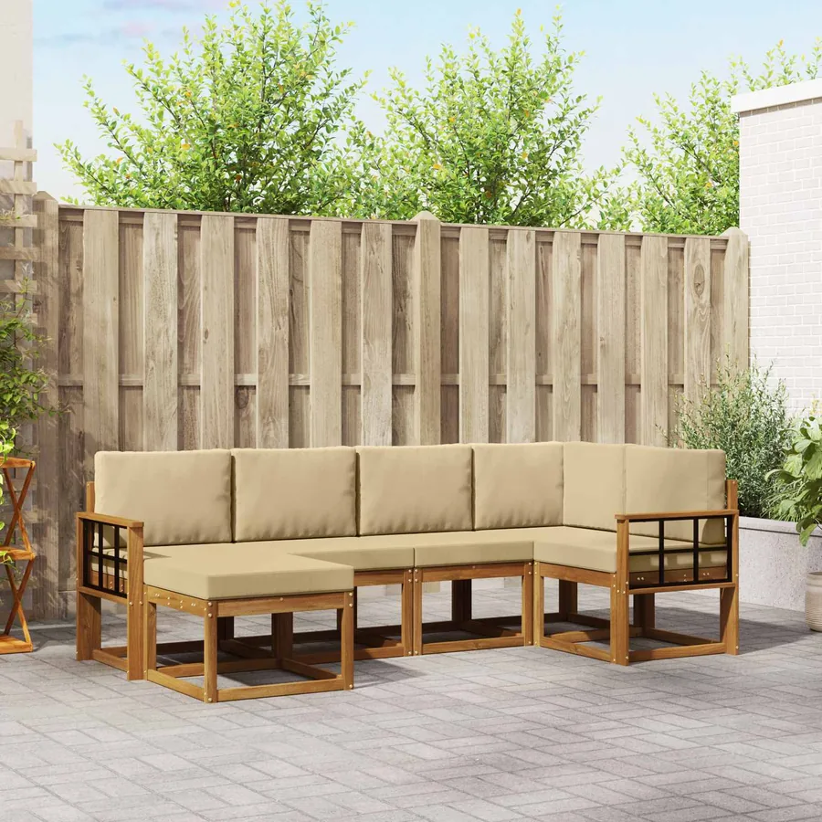Ensemble de canapés d'extérieur 6 pcs Naturel et Beige
