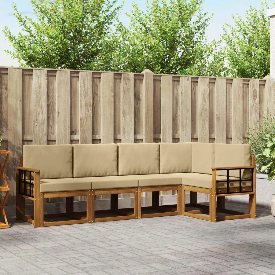 Ensemble de canapés d'extérieur 5 pcs Naturel et Beige