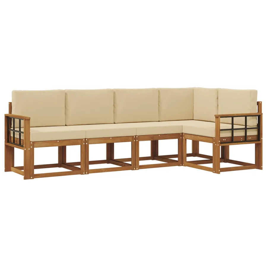 Ensemble de canapés d'extérieur 5 pcs Naturel et Beige - 2