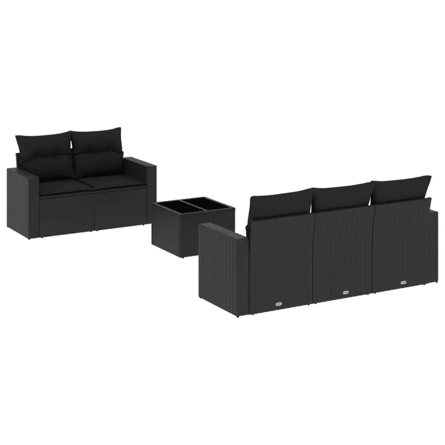 Salon de jardin 6 pcs avec coussins noir résine tressée - 2