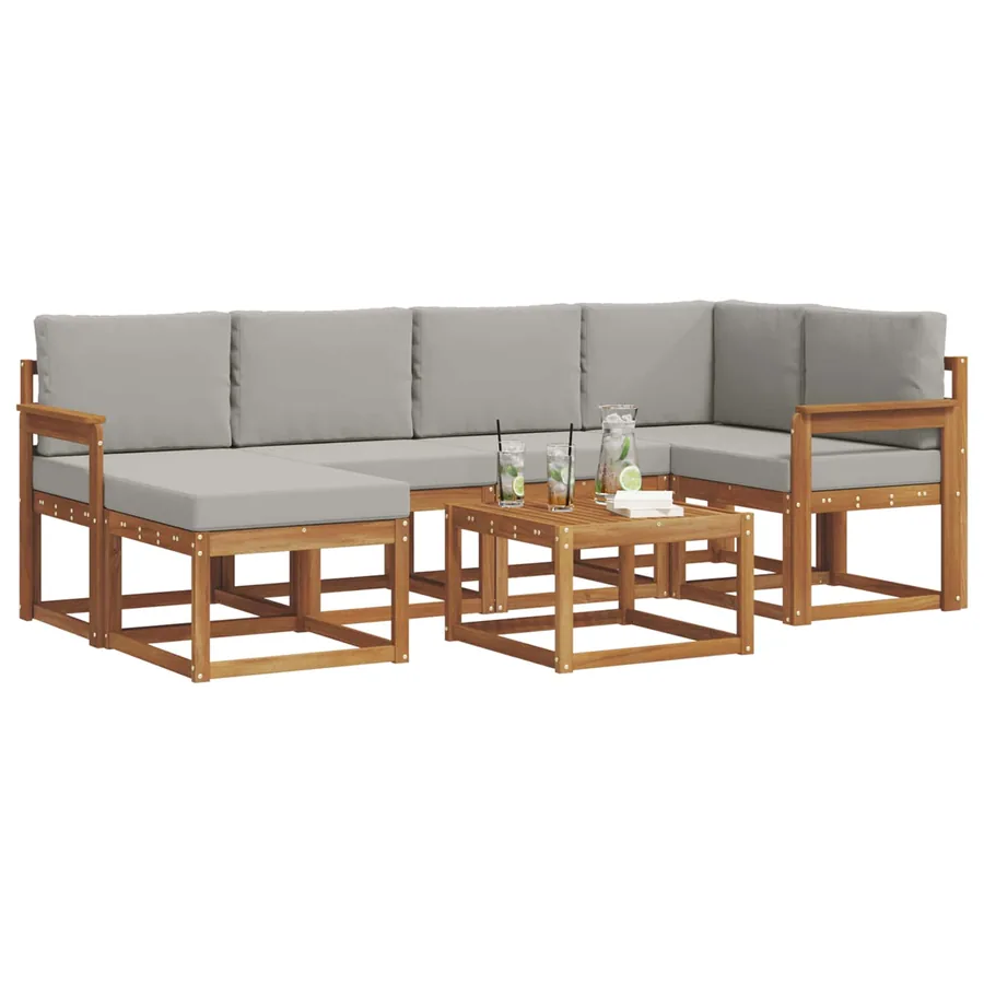 Ensemble de canapés d'extérieur 7 pcs Gris Naturel et Clair - 3