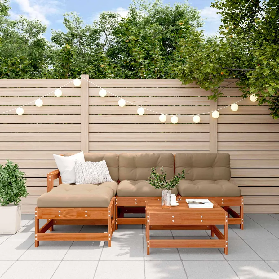 Ensemble de salon de jardin 5 pcs Pin brun ciré