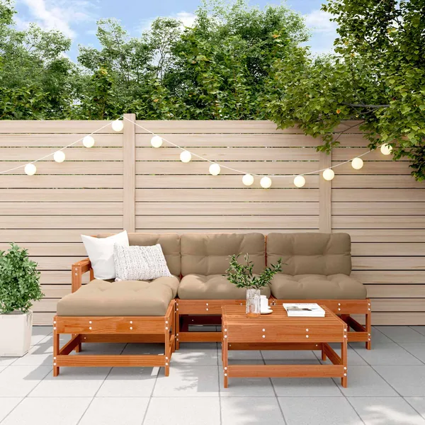 Ensemble de salon de jardin 5 pcs Pin brun ciré