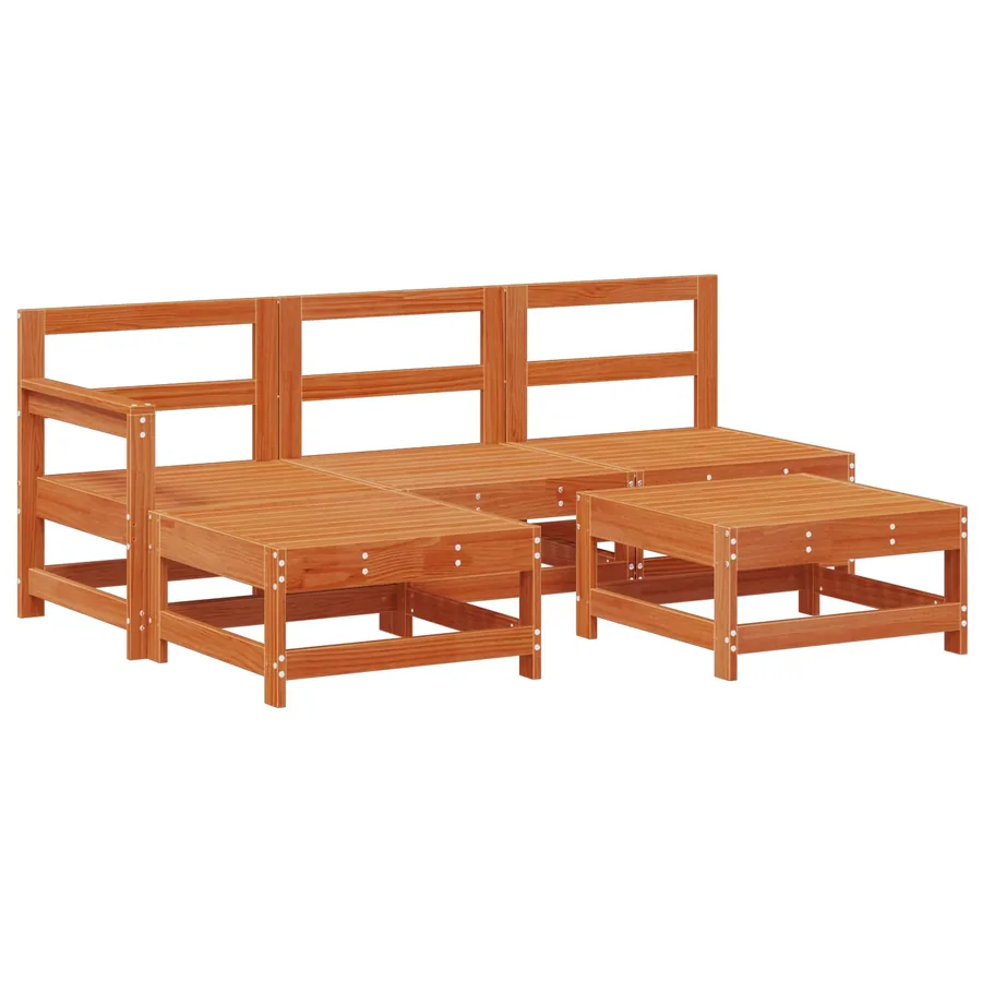 Ensemble de salon de jardin 5 pcs Pin brun ciré - 3
