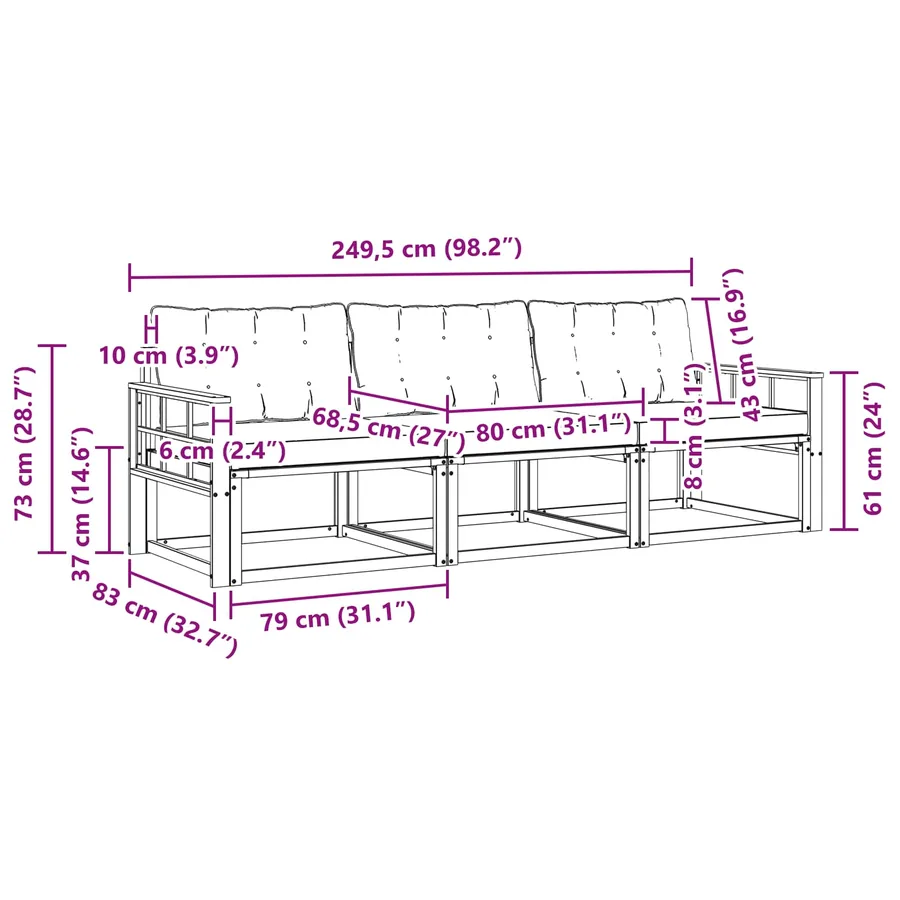 Ensemble de canapés d'extérieur 3 pcs Naturel et Crème - 9