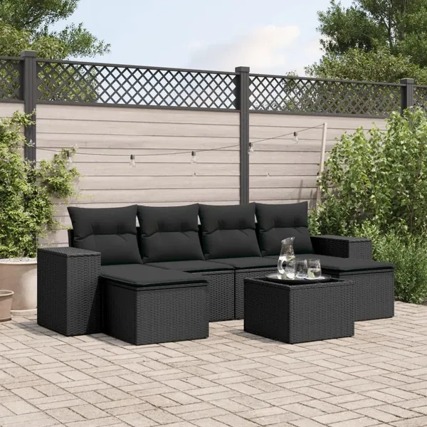 Salon de jardin 7 pcs avec coussins noir résine tressée 55 x 62 x 69 cm - 58,6 kg