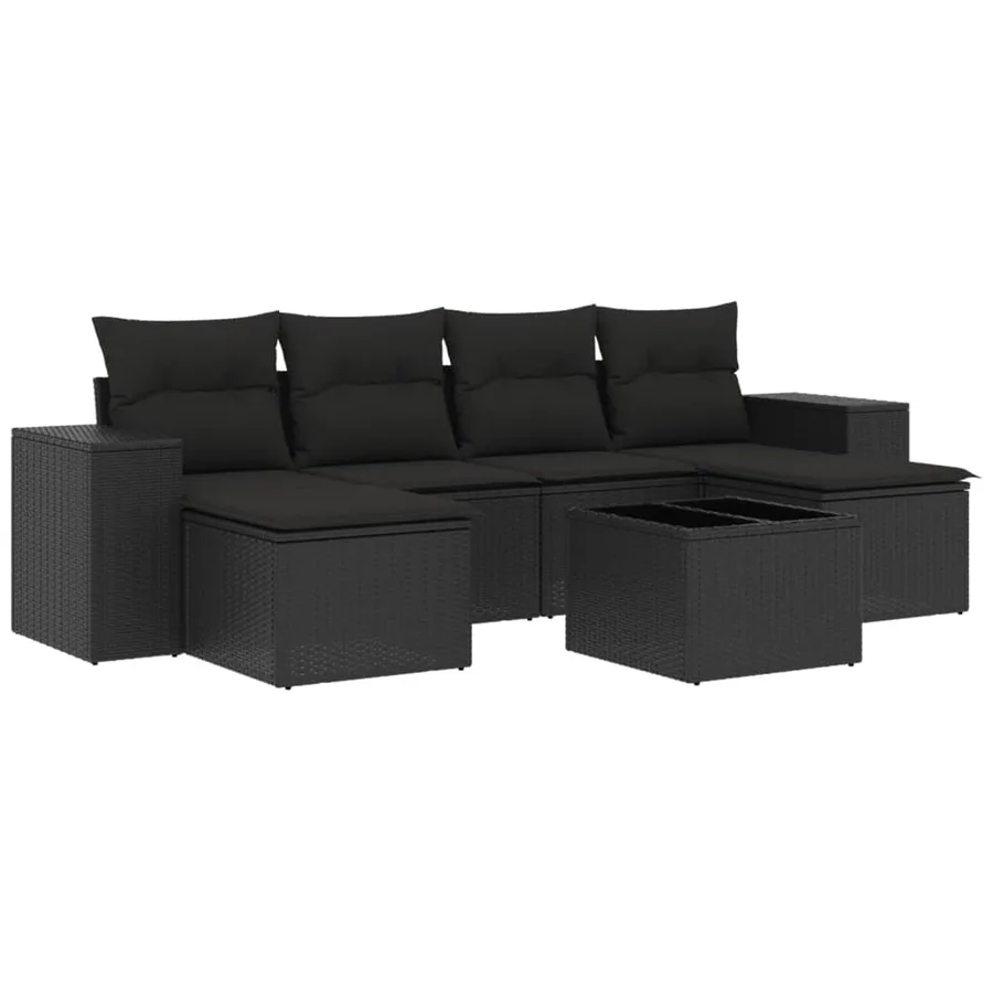 Salon de jardin 7 pcs avec coussins noir résine tressée 55 x 62 x 69 cm - 58,6 kg - 2