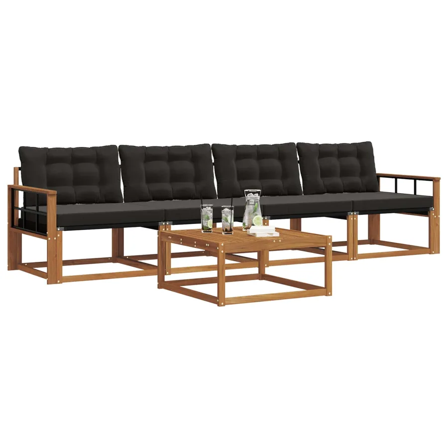 Ensemble de canapés d'extérieur 5 pcs Naturel et Noir - 3