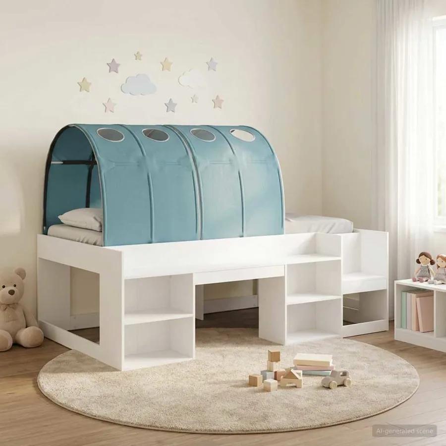 Lit haut pour enfants avec rangement 3 pc Blanc et bleu clair