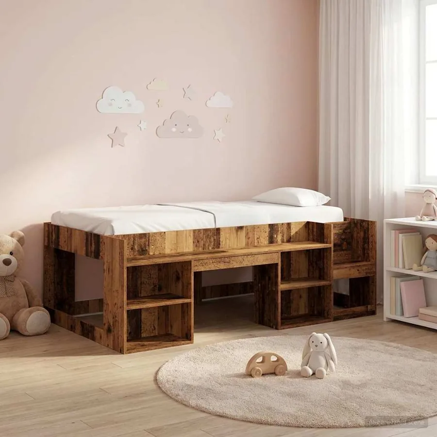 Cadre de lit pour enfants avec rangement Bois ancien