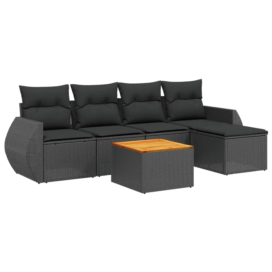 Salon de jardin 6 pcs avec coussins noir résine tressée - 2