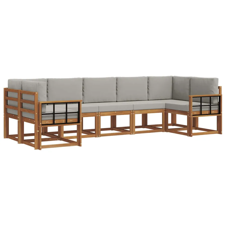 Ensemble de canapés d'extérieur 7 pc Naturel et gris clair - 2