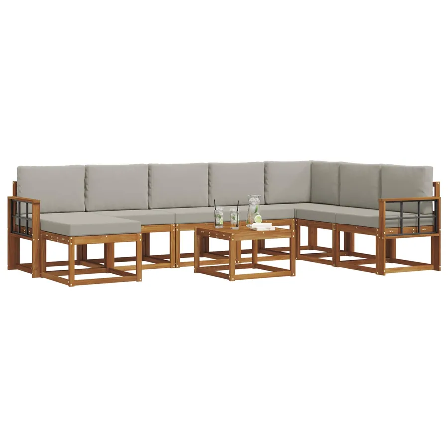 Ensemble de canapés d'extérieur 9 pcs Gris Naturel et Clair - 3