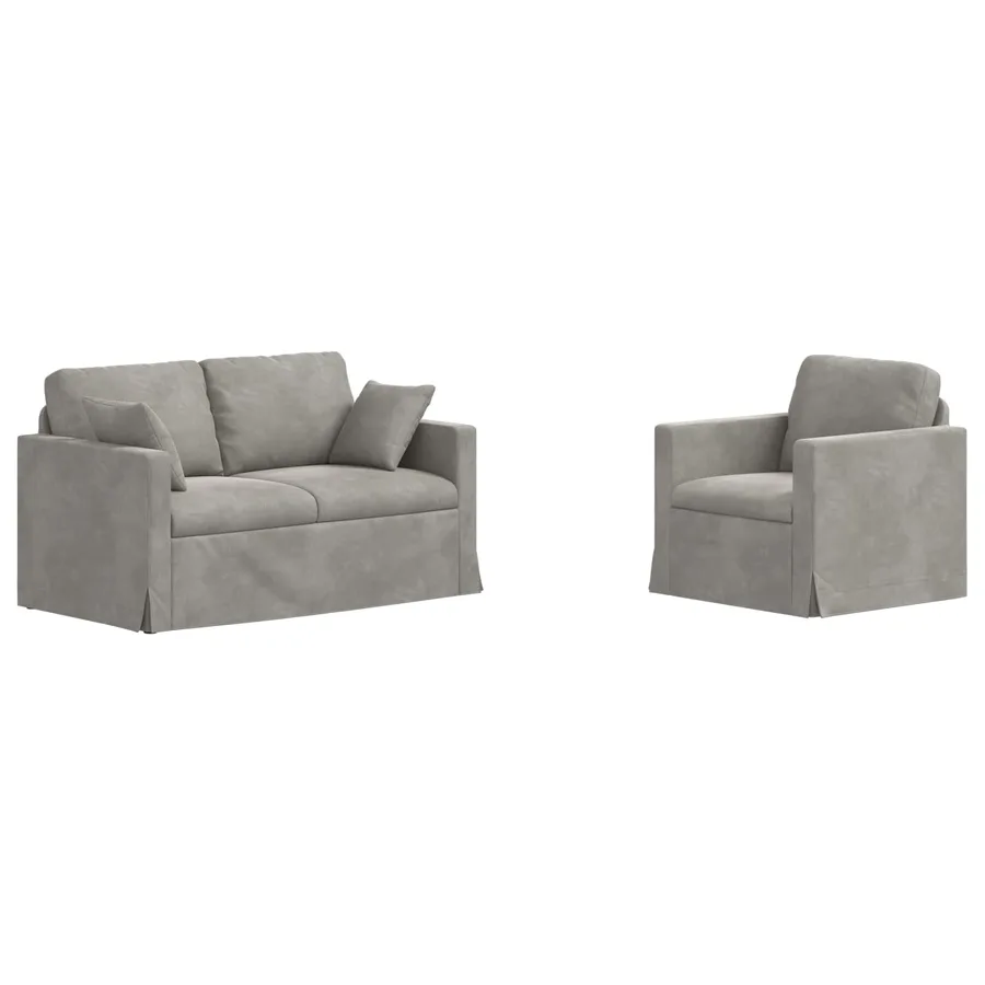 Ensemble de Canapés 2 pcs Gris clair 138 x 78 x 80 cm Velours - 2